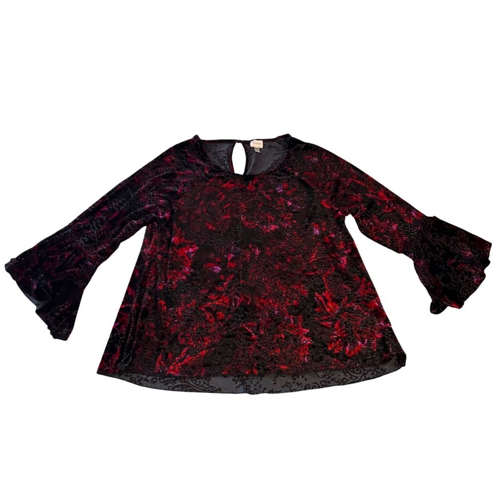 Whimsigoth Top‎ XL Velvet Burnout Bell Sleeve Witchy Goth Dark Fairy Vamp Cupio